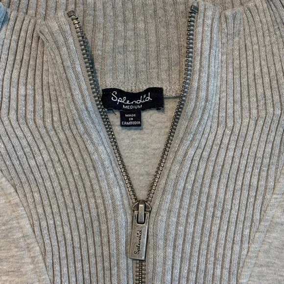 Splendid Heather Grey Ribbed Half-Zip Sweater - Picture 6 of 11